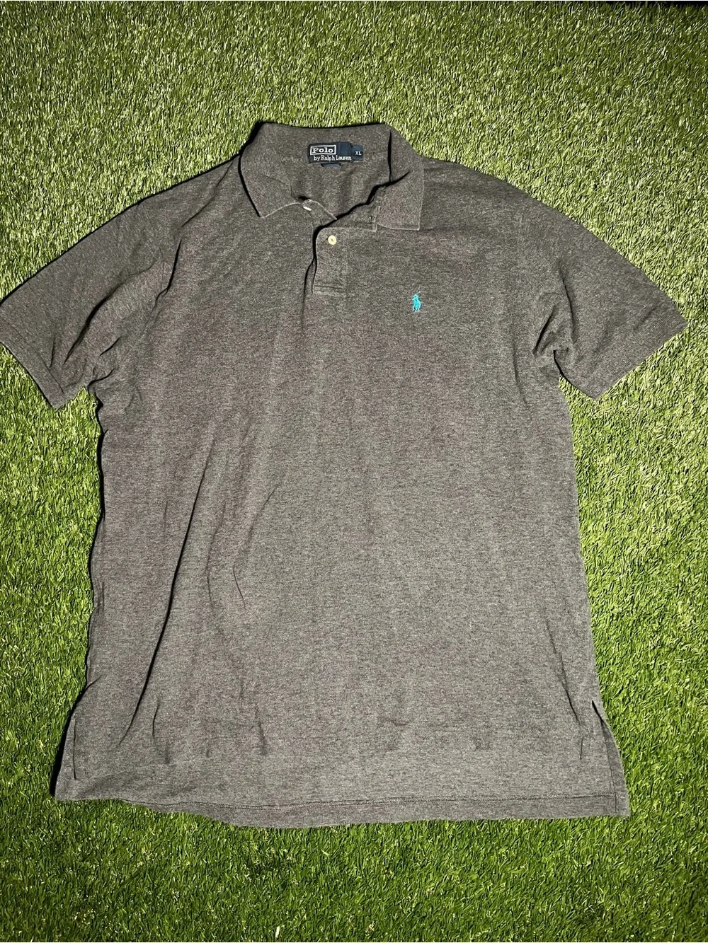 Polo Ralph Lauren Men's XL Gray Polo Shirt with Teal Logo